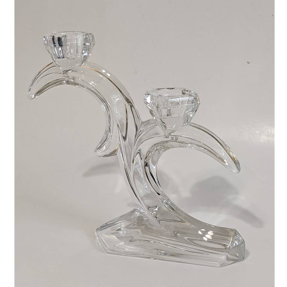 VTG Leaded Crystal Double Arm Candlestick Holder Art Deco Crescent Moon Design - Picture 7 of 10